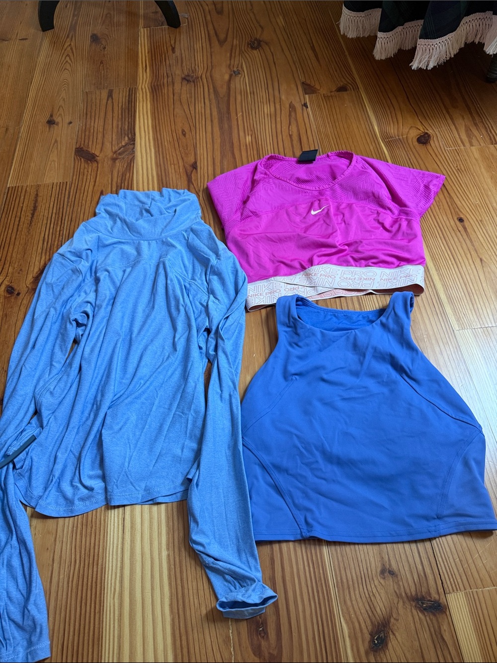 Nike Pink Crop Top with Two Blue Active Tops